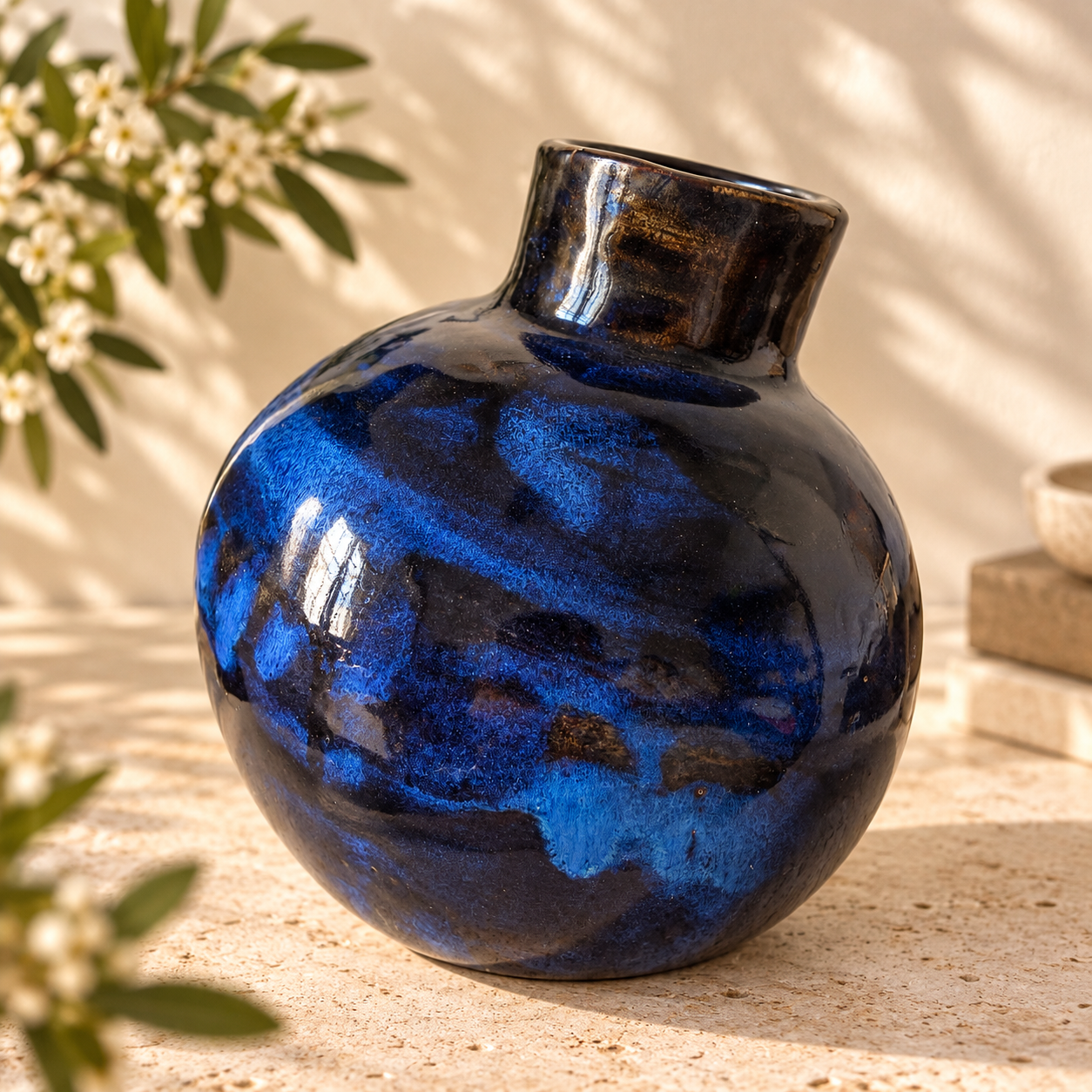 Jarrón Escultórico – Azul Profundo