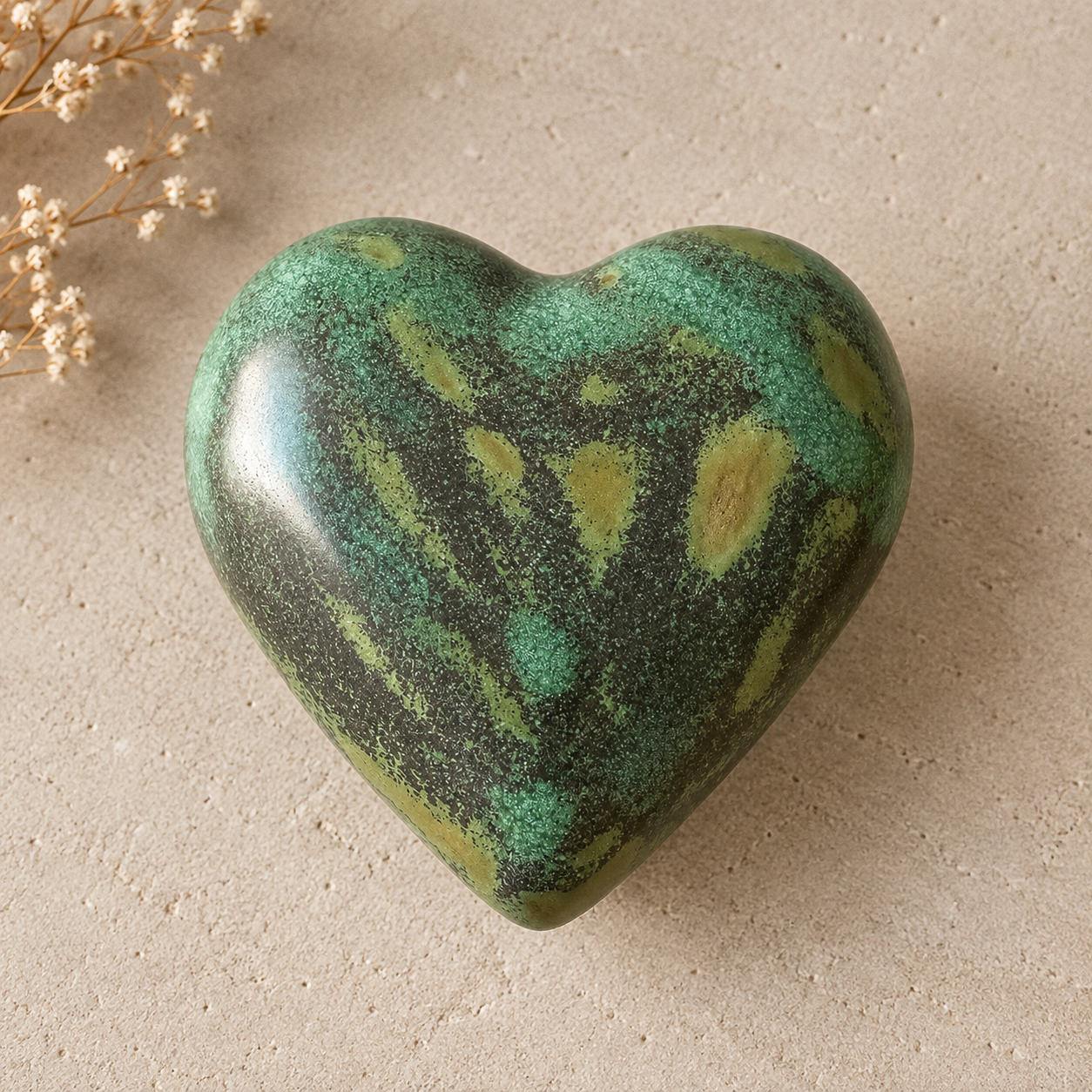Corazón escultórico de cerámica pequeño– Verde Bosque