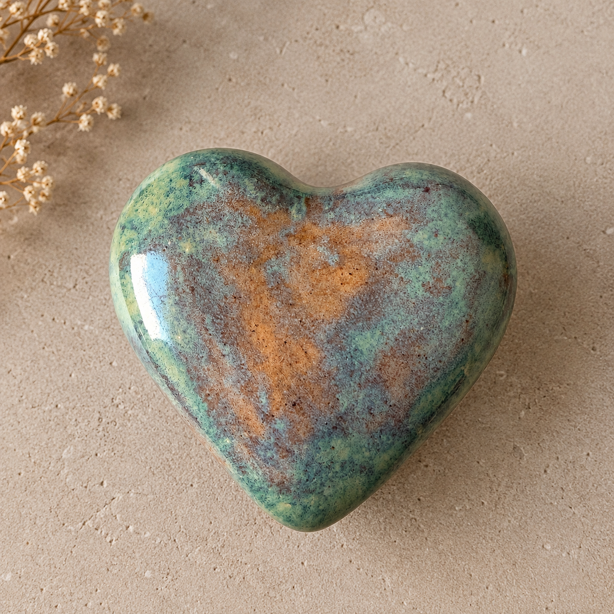 Corazón escultórico de cerámica pequeño– Verde Turquesa